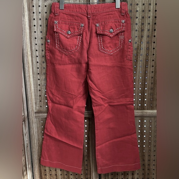 EUC MISS ME cargo linen wide leg silver embroidery pants red/orange trousers - Picture 4 of 5